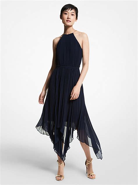 pleated georgette halter dress michael kors|Pleated Georgette Halter Dress .